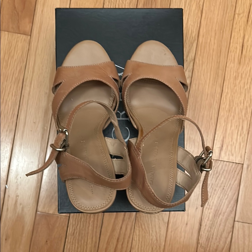 Banana Republic Leather 4.5" Cork Wedge Peep-Toe Sandals - Picture 4 of 5
